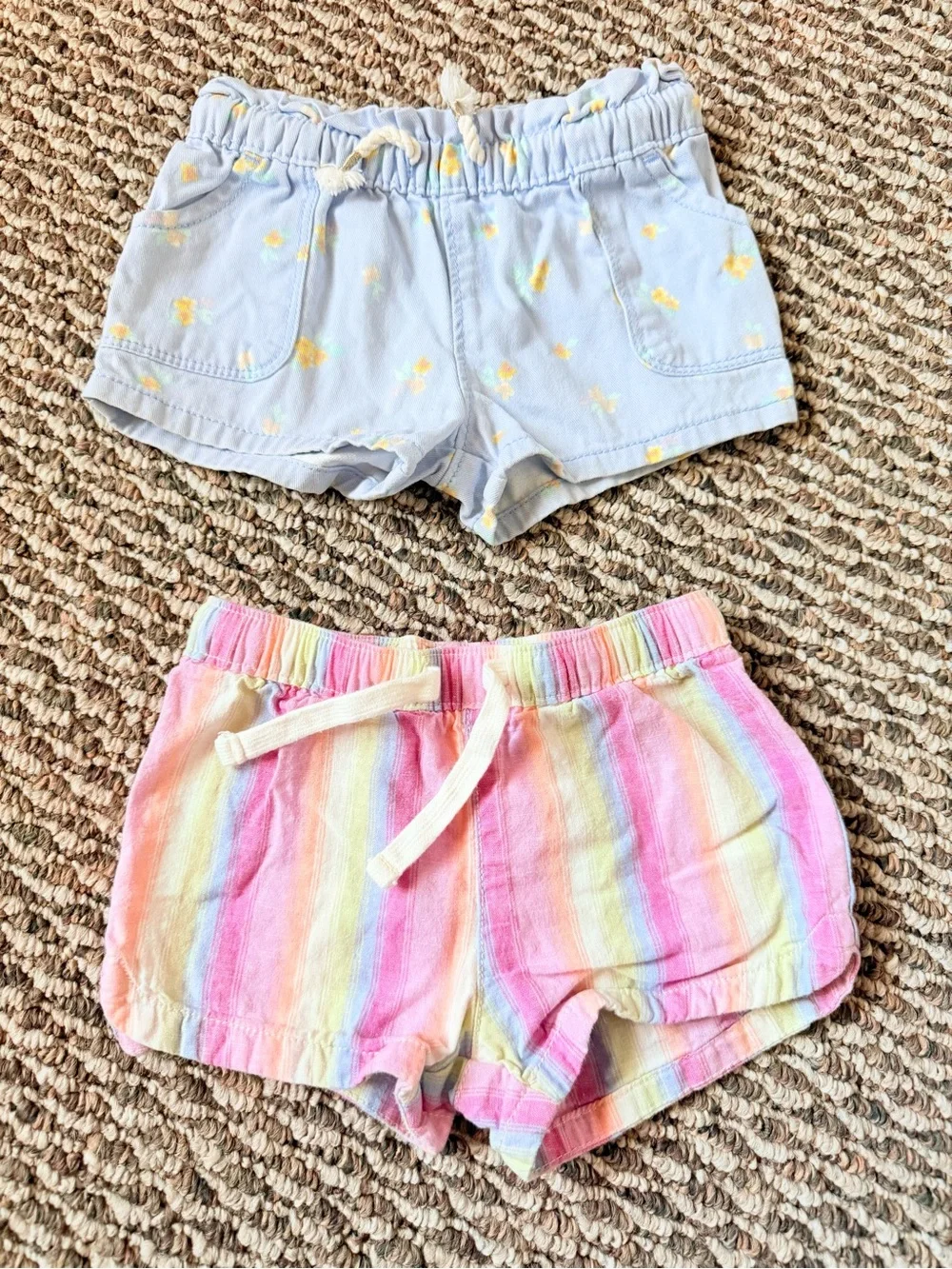 OshKosh B'gosh Pastel Rainbow Stripe & Light Blue Floral Shorts Set